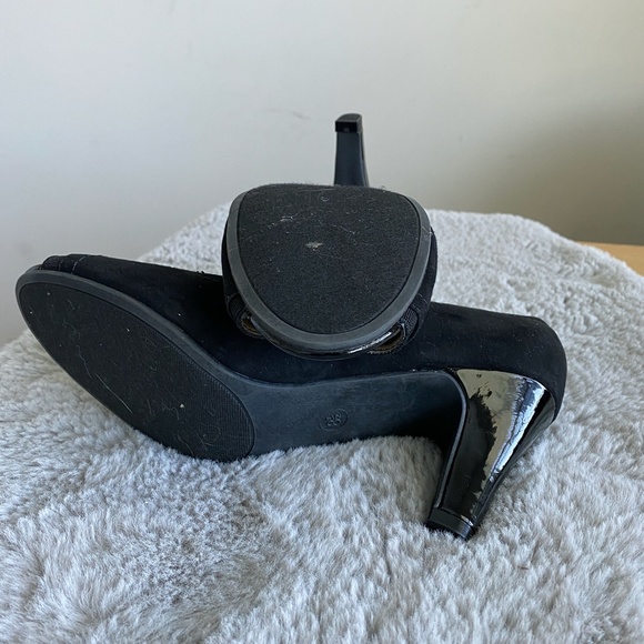 Dexflex Comfort Open Toe Black Tan High Heels - Picture 12 of 14